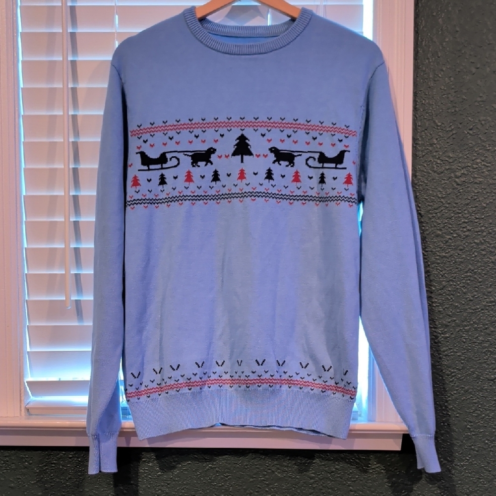 Southern Proper Light Blue Crewneck Sweater with Festive Pattern